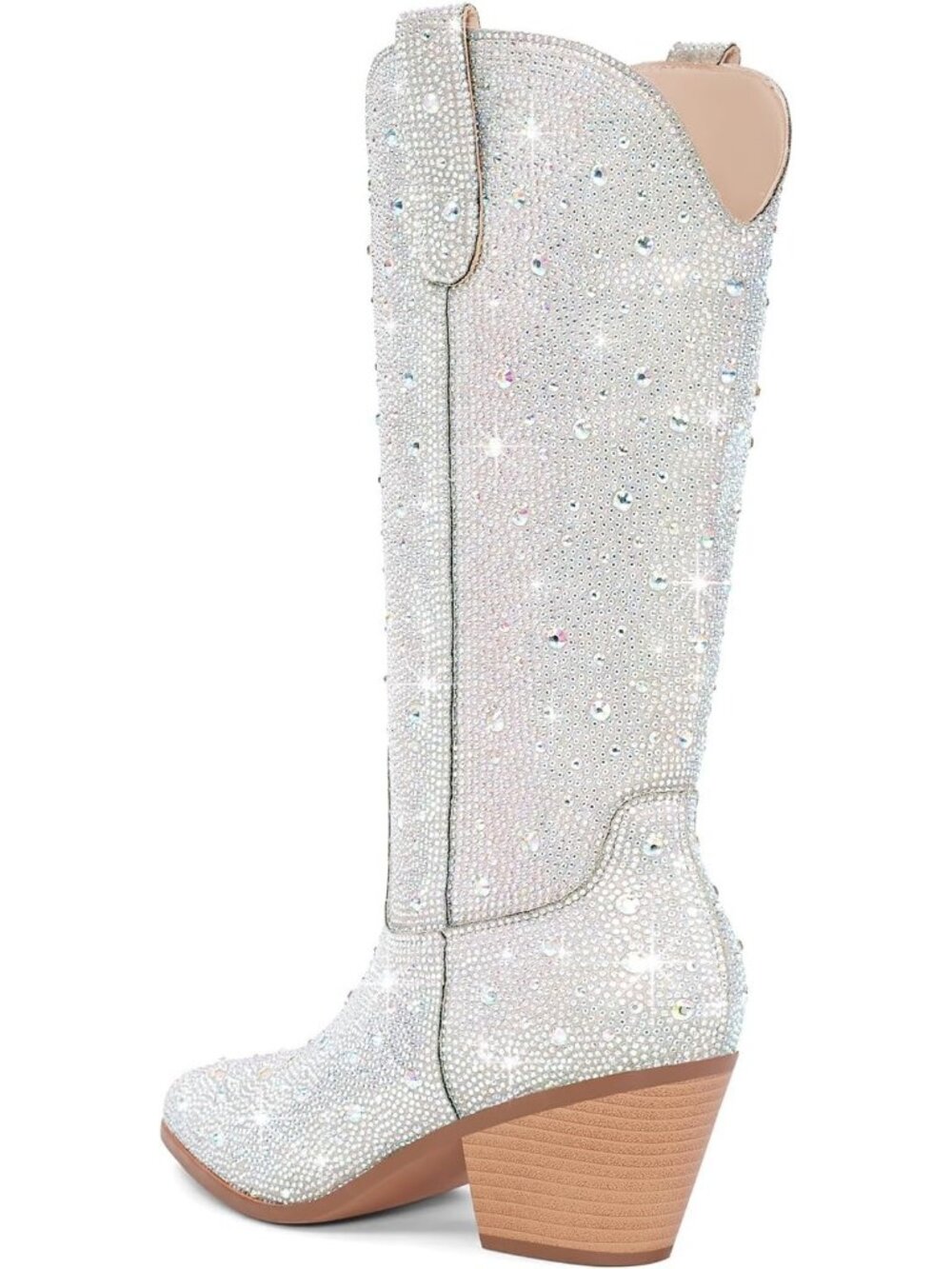 Women's Mid Calf White Western Rhinestone Chunky Heel Fashion Cowgirl Ankle Boot - Picture 6 of 6